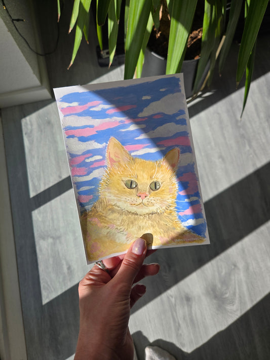 Fluffy kat, originalt lille maleri