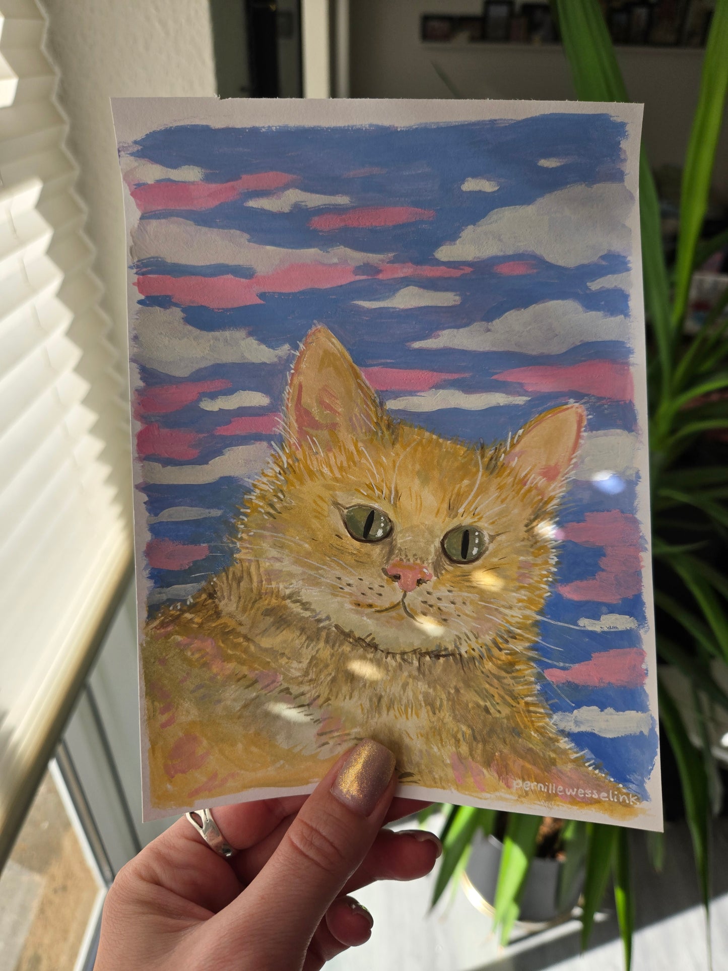 Fluffy kat, originalt lille maleri
