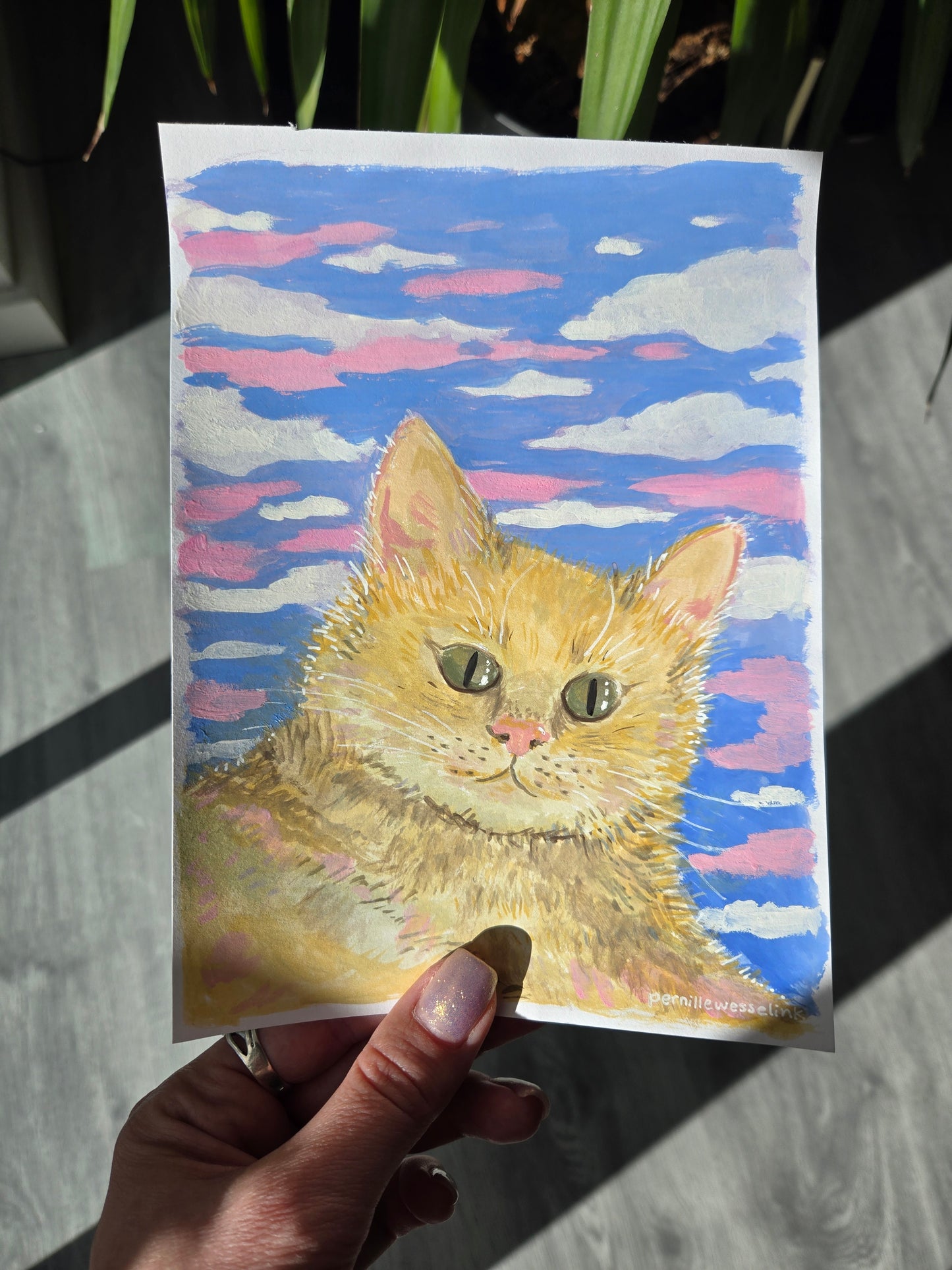 Fluffy kat, originalt lille maleri